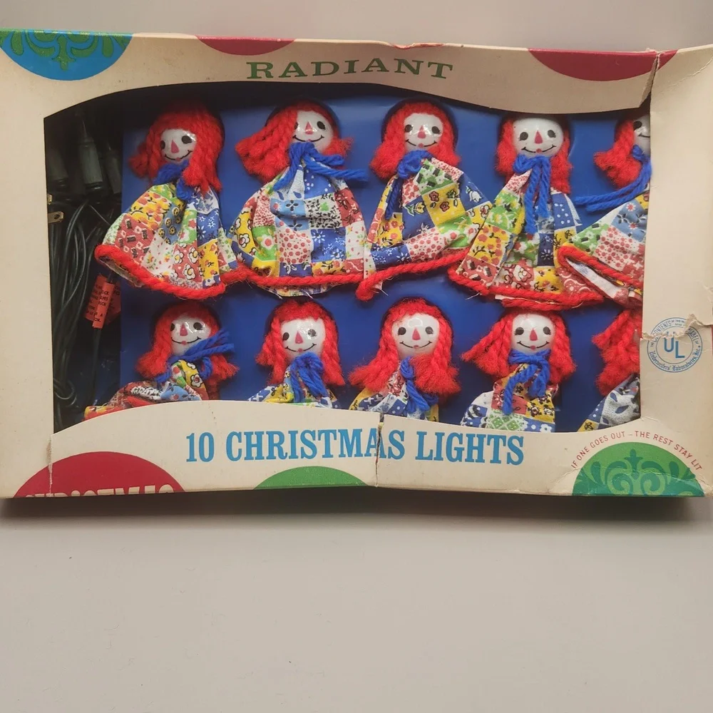 Vintage Radiant Rag Dolls Christmas Lights 10 Rag Dolls WORKING
